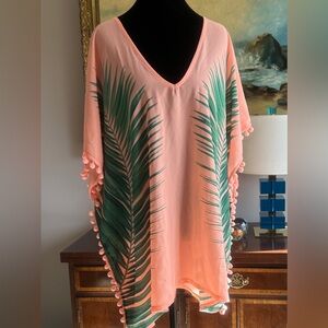 Xhilaration Coral and Green Leafy Swim Cover-Up